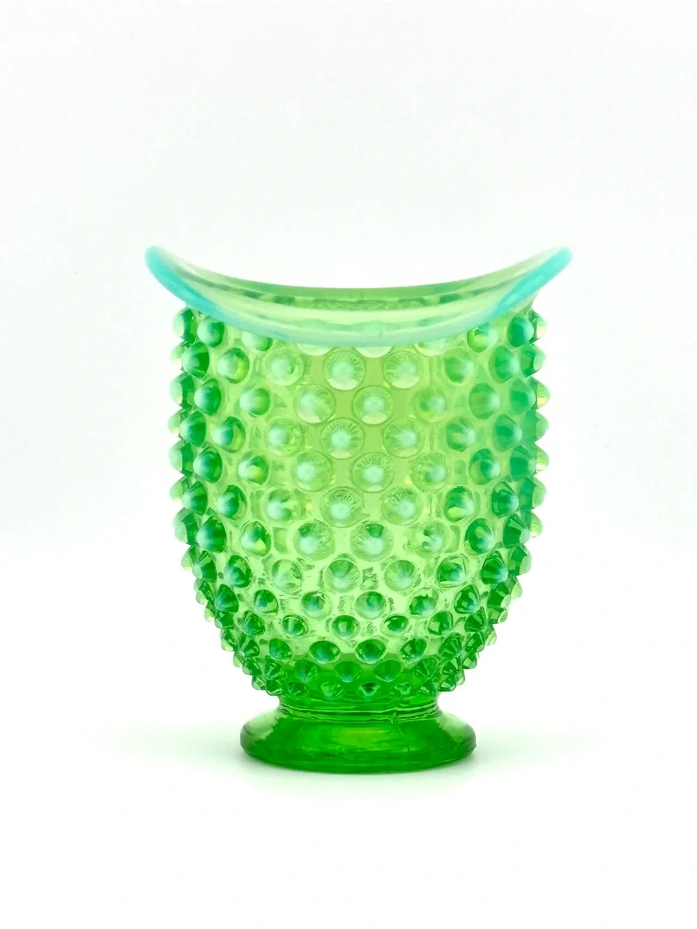 Vintage Fenton Green Opalescent Hobnail Uranium Glass Bud Vase